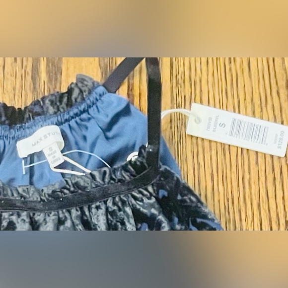 Max Studio Medium Blue With Black Velvet Designs On OverLay NWT Size small - Picture 7 of 7